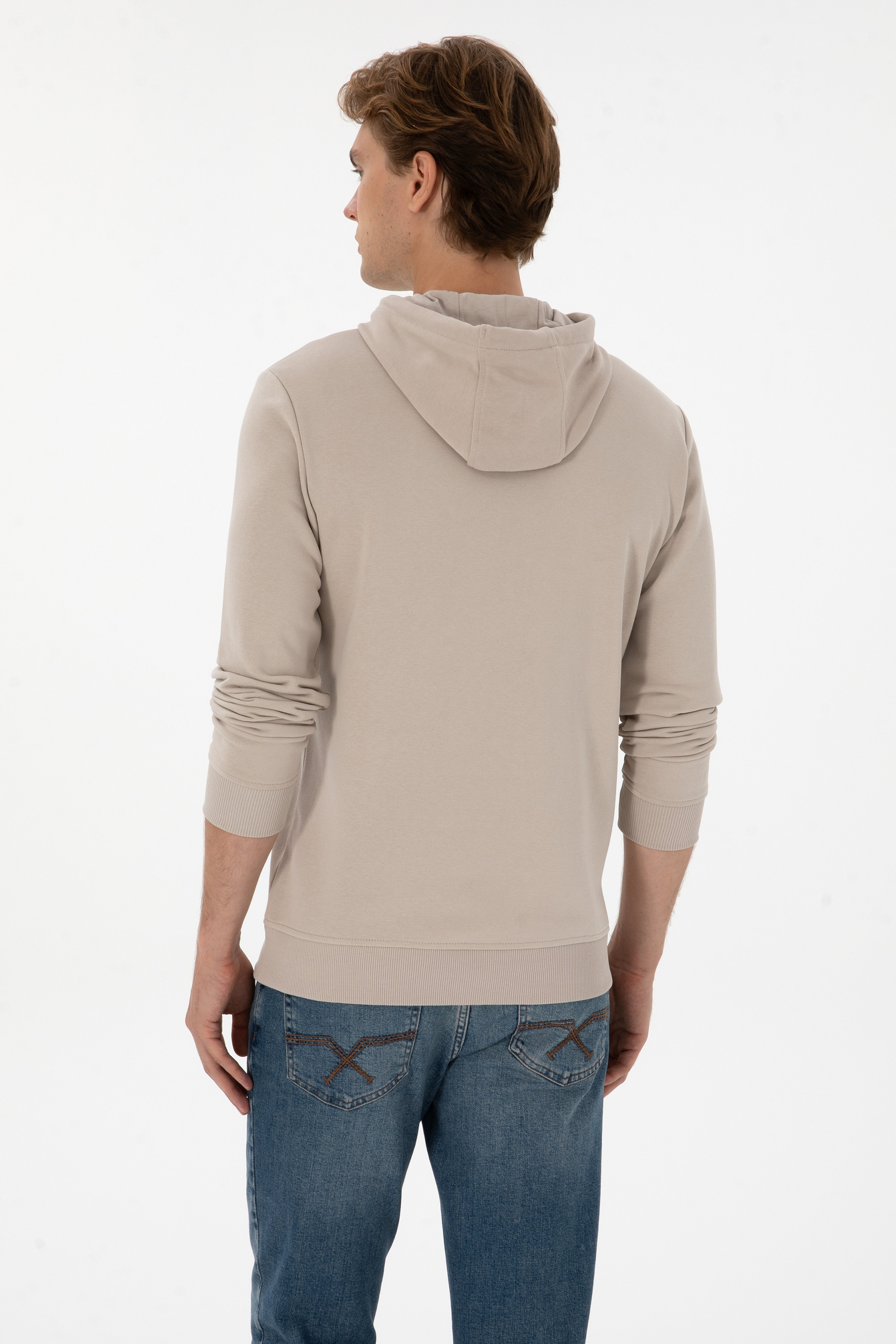 Erkek Regular Fit Kapüşonlu Taş Basic Sweatshirt