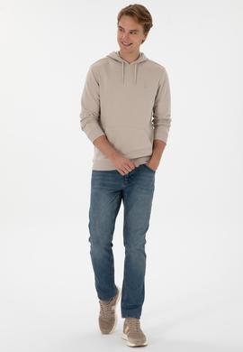 Erkek Regular Fit Kapüşonlu Taş Basic Sweatshirt - 50313720107