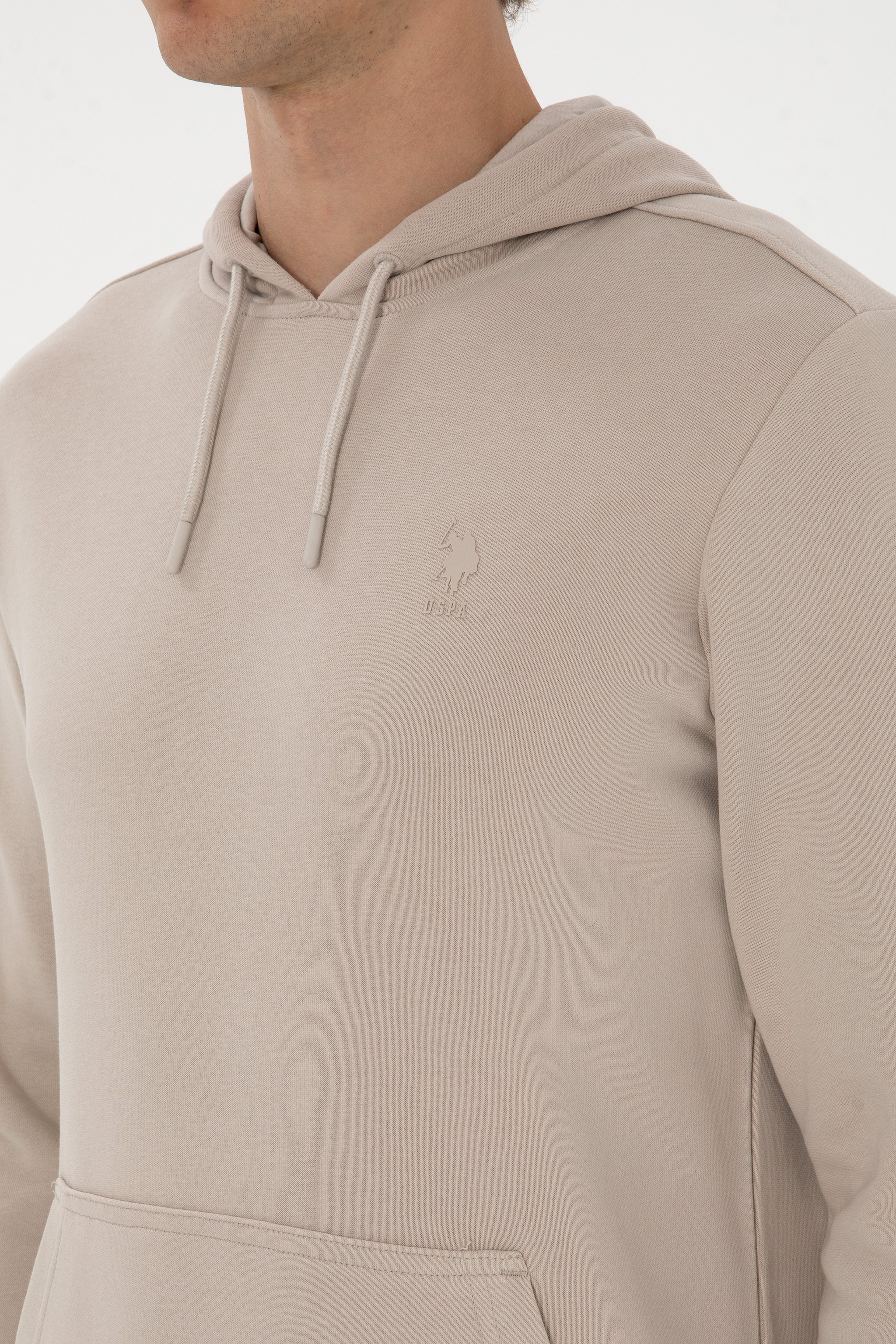 Erkek Regular Fit Kapüşonlu Taş Basic Sweatshirt - Image 7