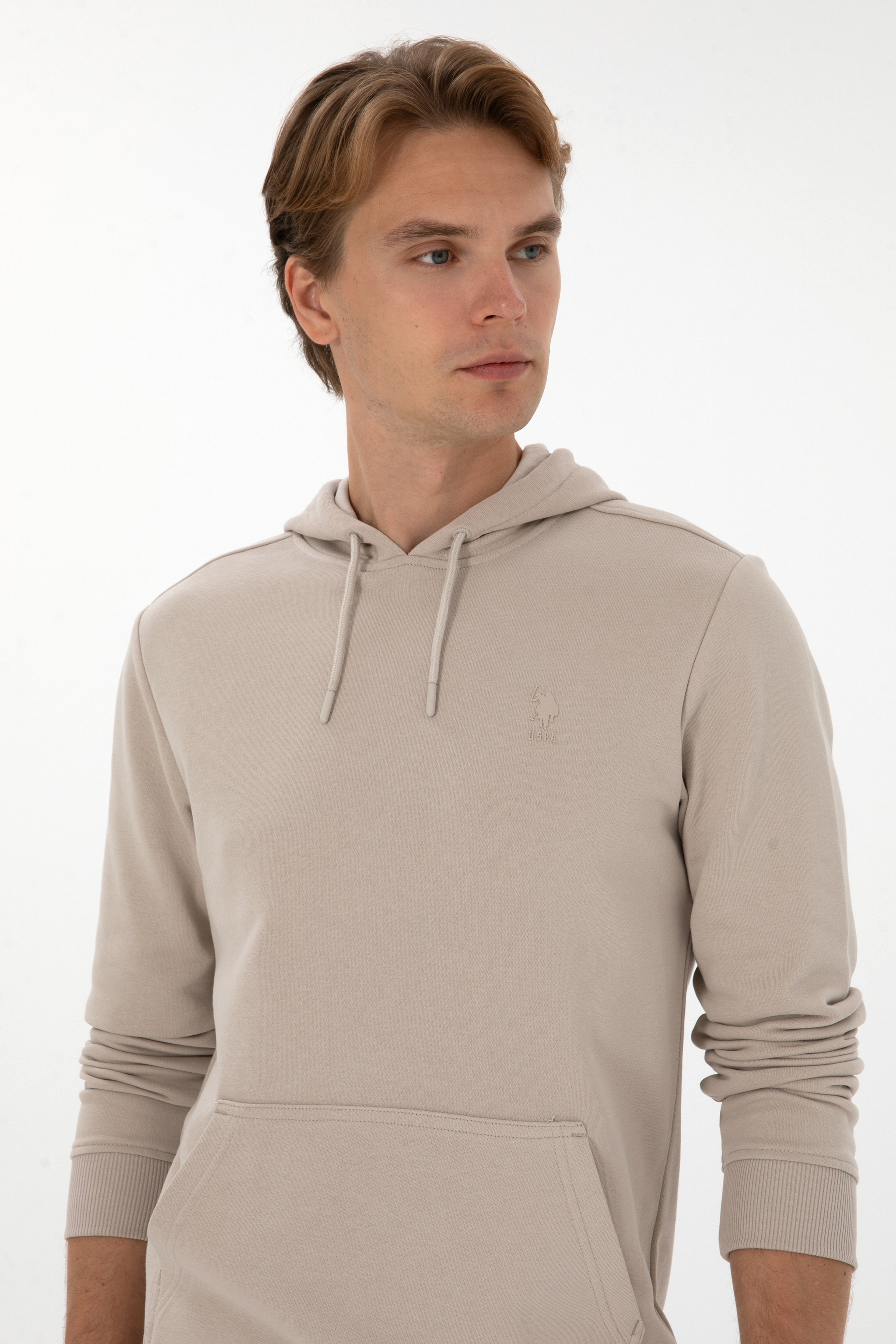Erkek Regular Fit Kapüşonlu Taş Basic Sweatshirt - Image 2