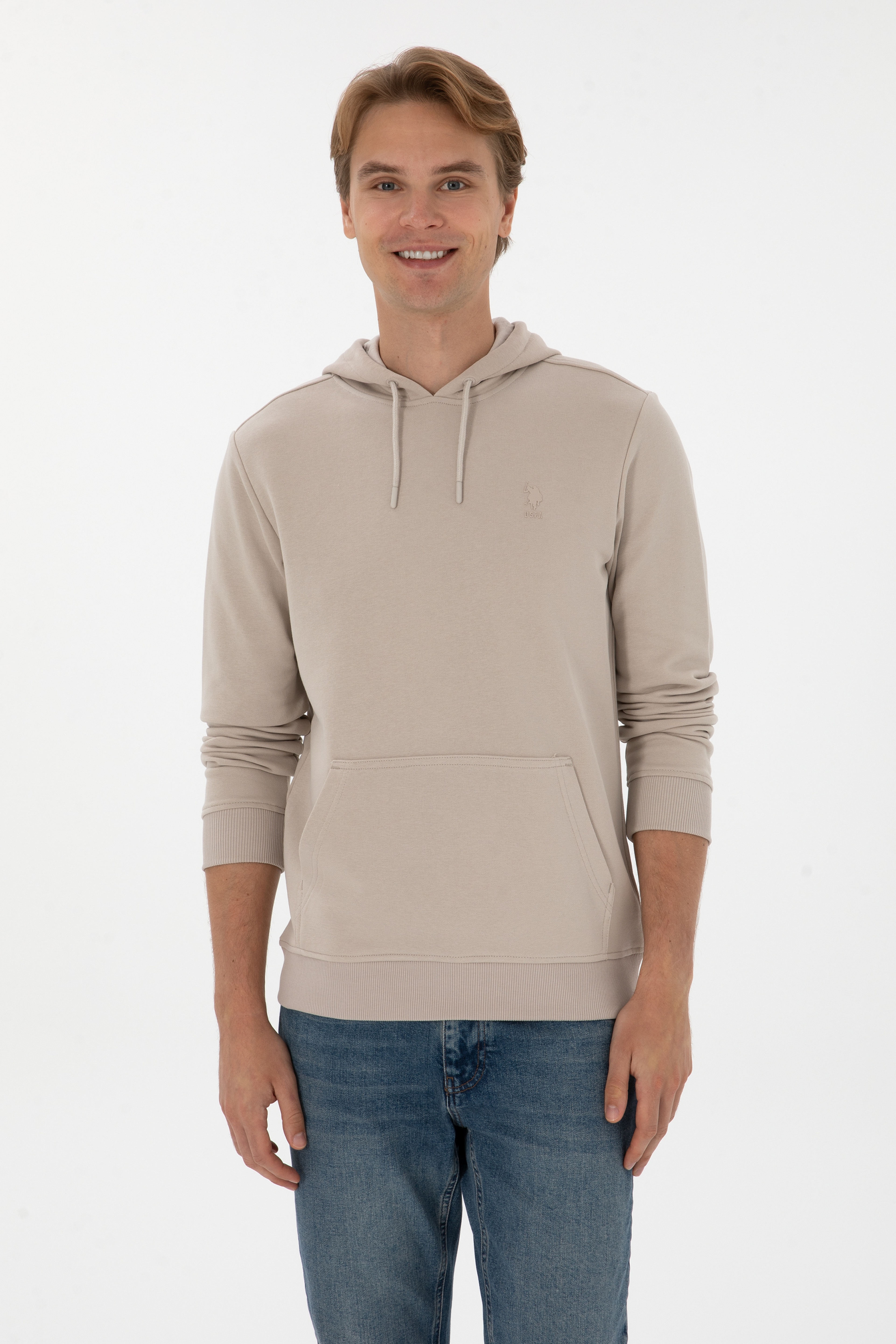 Erkek Regular Fit Kapüşonlu Taş Basic Sweatshirt