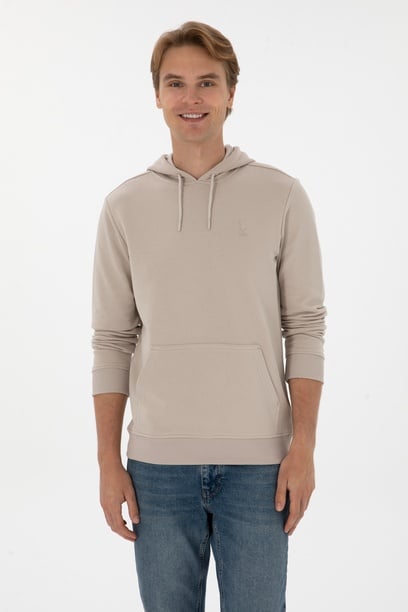 Erkek Regular Fit Kapüşonlu Taş Basic Sweatshirt