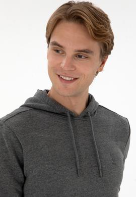 Erkek Regular Fit Kapüşonlu Antrasit Melanj Basic Sweatshirt - 50313720009