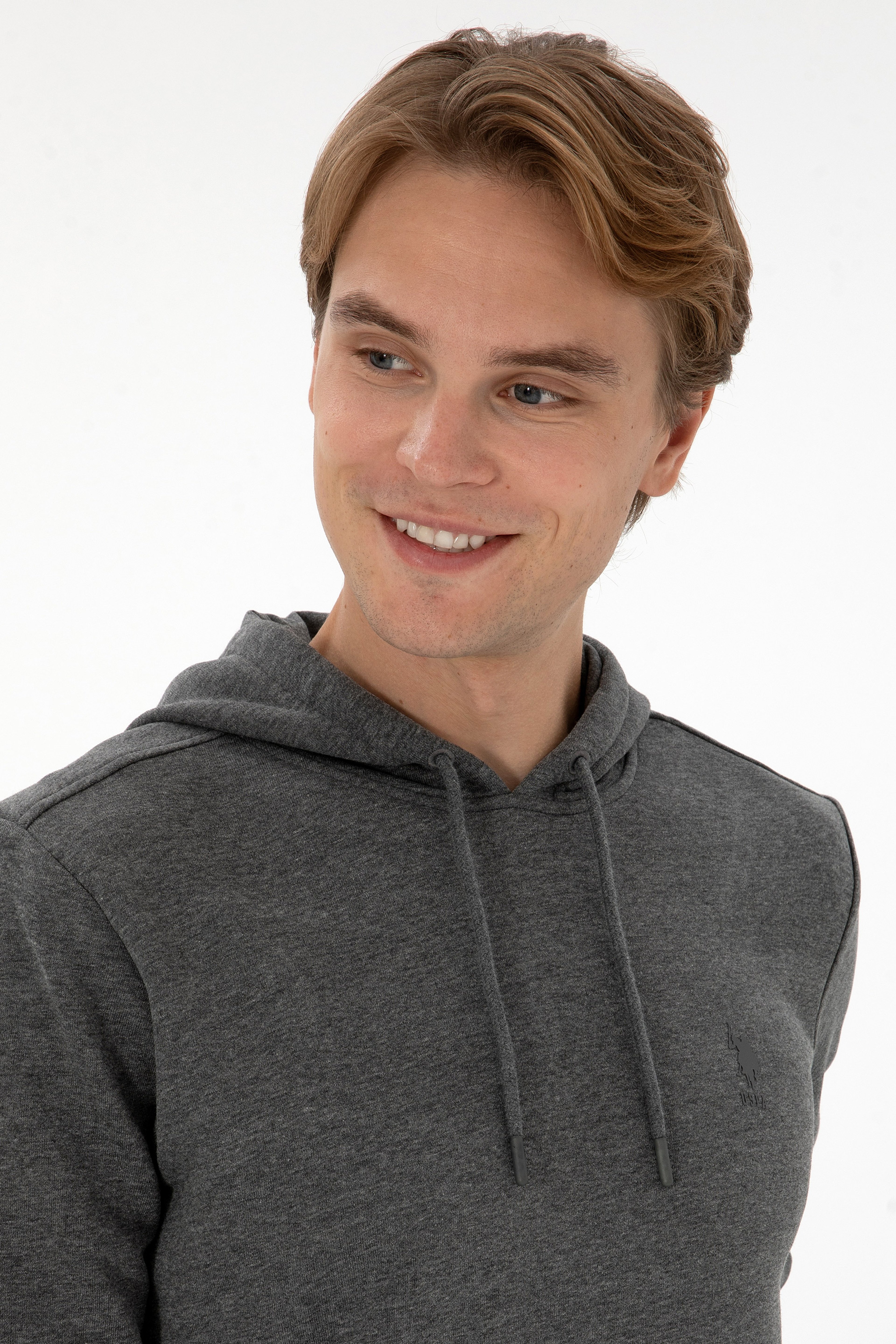 Erkek Regular Fit Kapüşonlu Antrasit Melanj Basic Sweatshirt - Image 2