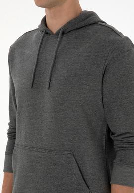 Erkek Regular Fit Kapüşonlu Antrasit Melanj Basic Sweatshirt - 50313720009