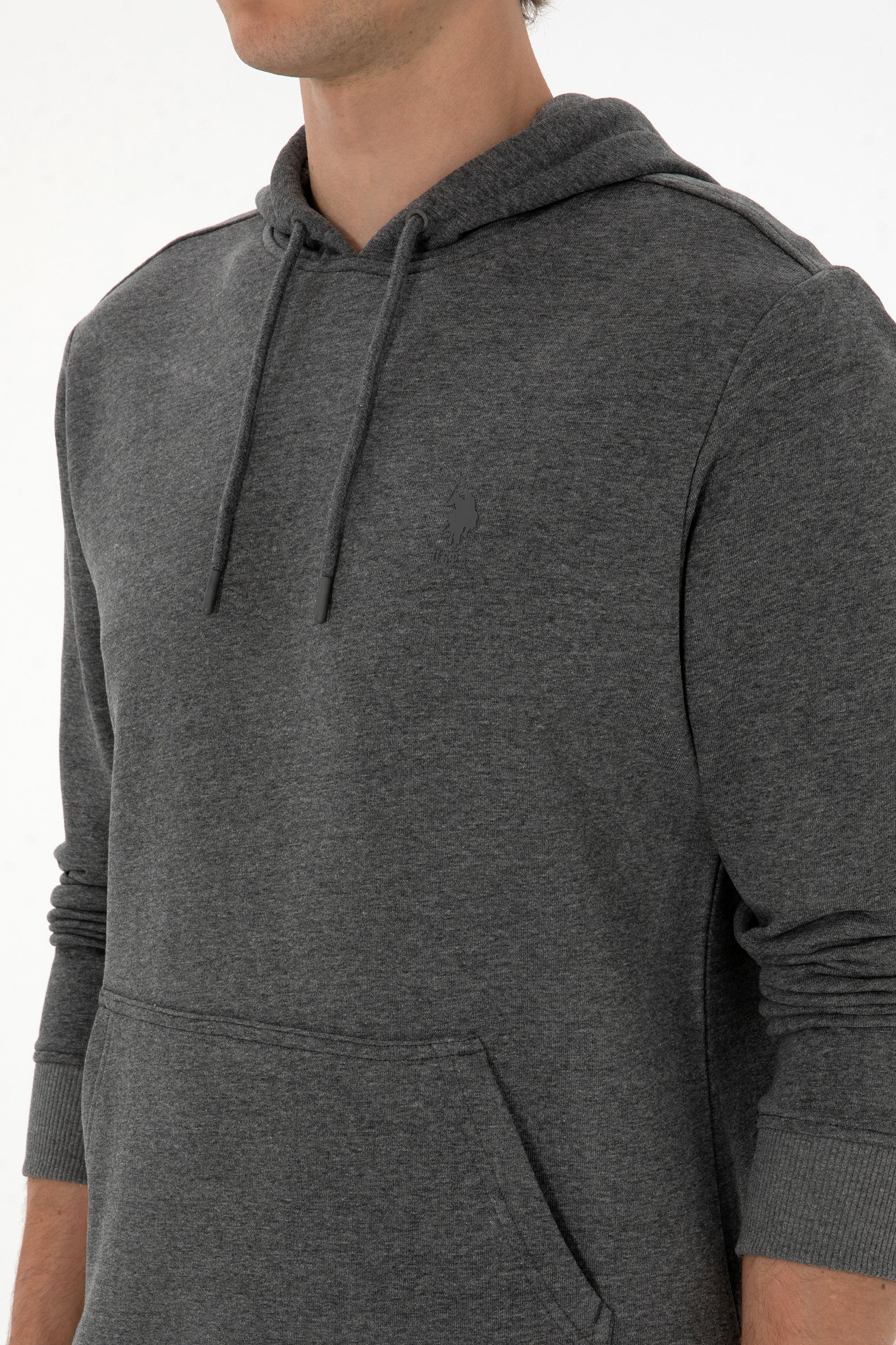 Erkek Regular Fit Kapüşonlu Antrasit Melanj Basic Sweatshirt - Image 7