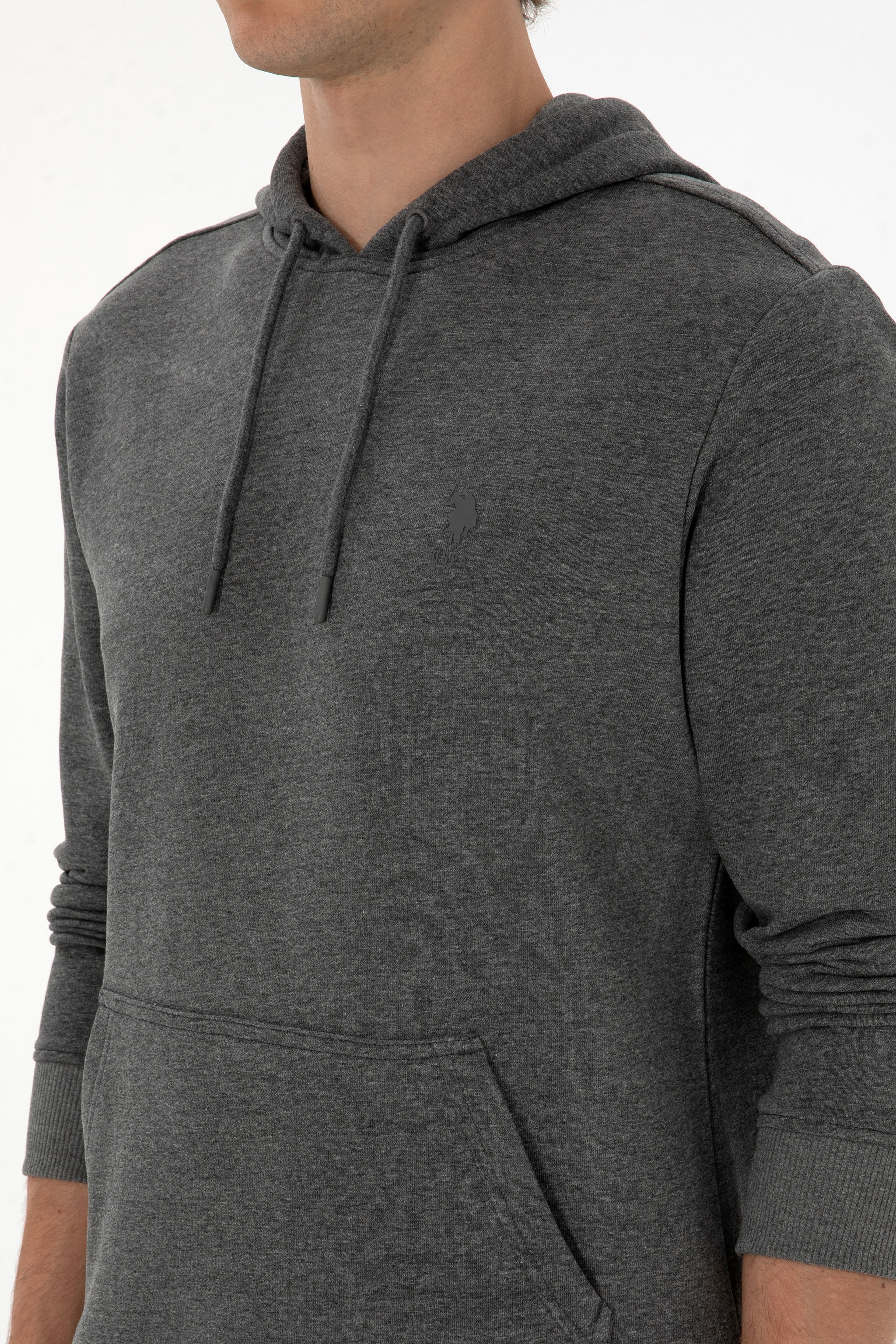 Erkek Regular Fit Kapüşonlu Antrasit Melanj Basic Sweatshirt
