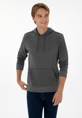Erkek Regular Fit Kapüşonlu Antrasit Melanj Basic Sweatshirt - 50313720009