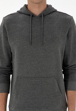 Erkek Regular Fit Kapüşonlu Antrasit Melanj Basic Sweatshirt - 50313720009