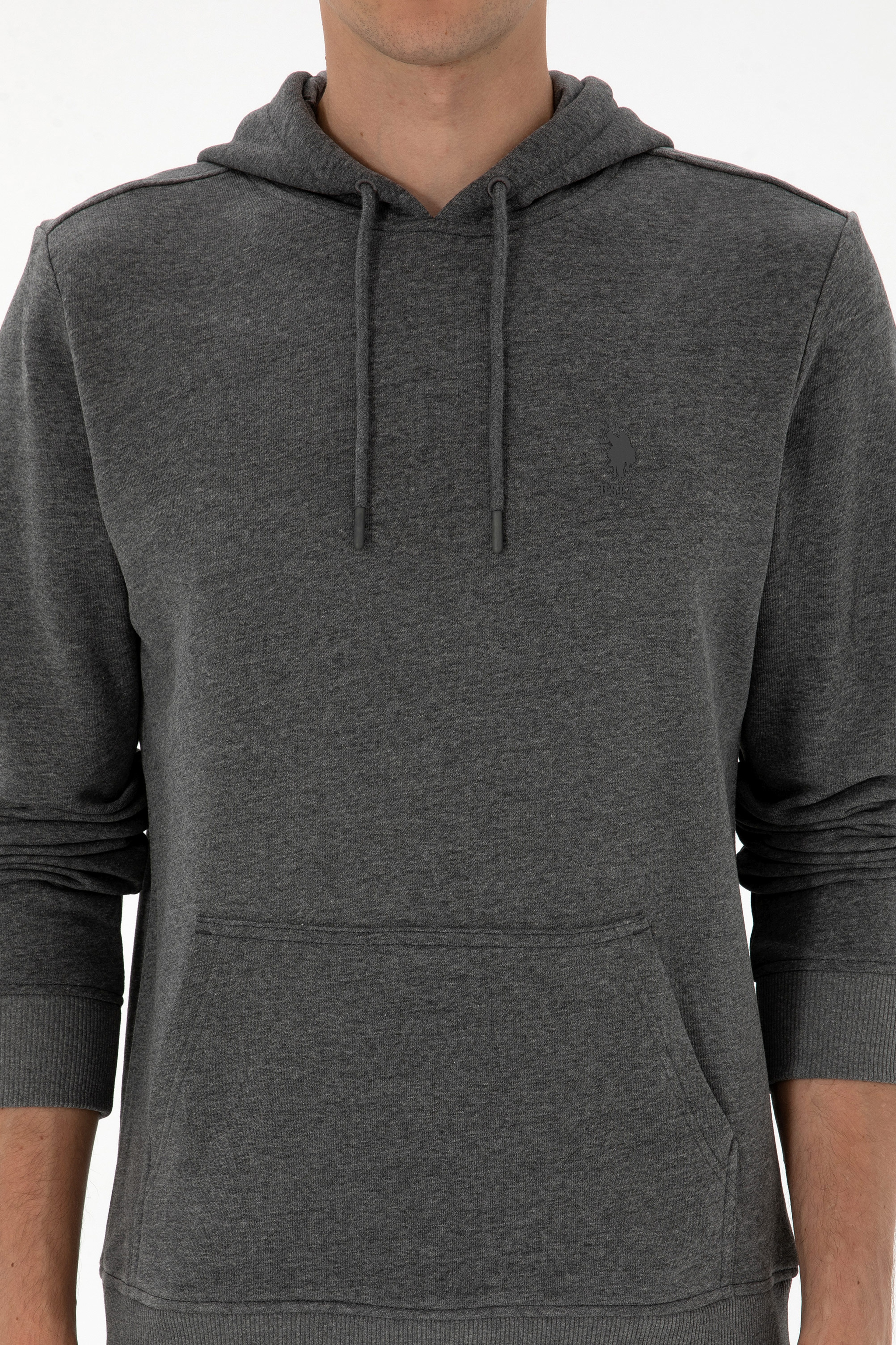 Erkek Regular Fit Kapüşonlu Antrasit Melanj Basic Sweatshirt