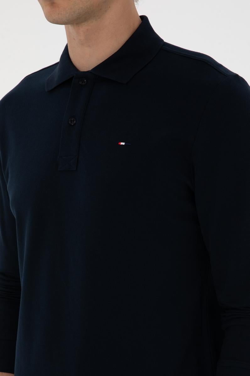 Erkek Regular Fit Polo Yaka Lacivert Basic Sweatshirt