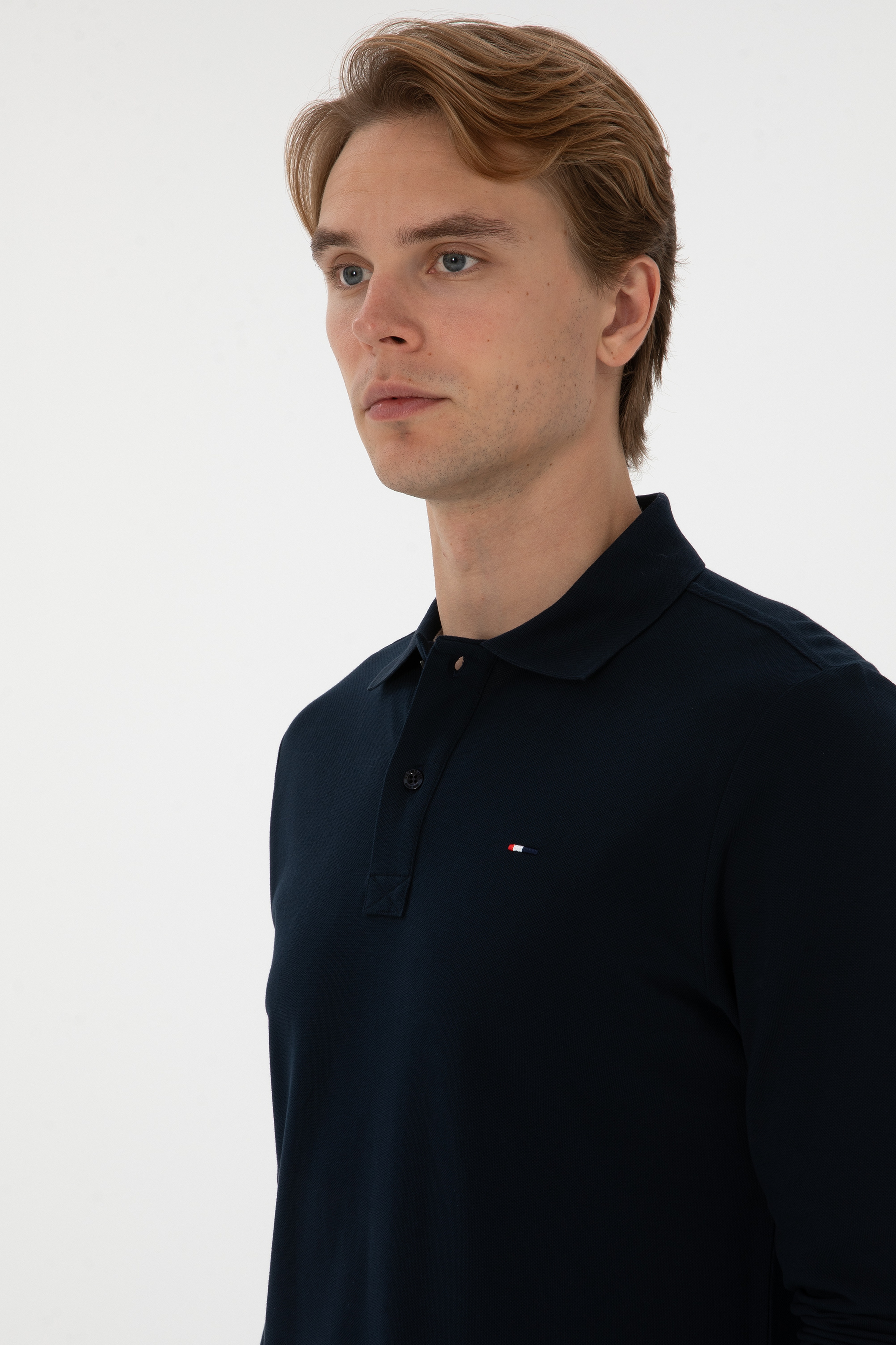 Erkek Regular Fit Polo Yaka Lacivert Basic Sweatshirt - Image 2