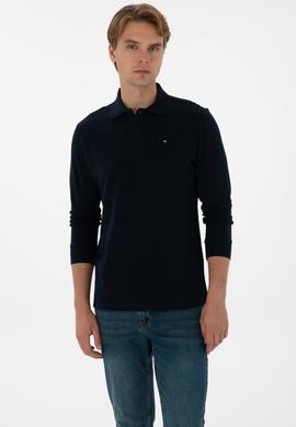 Erkek Regular Fit Polo Yaka Lacivert Basic Sweatshirt - 50315941016