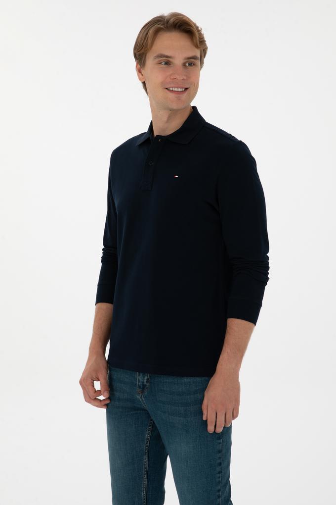 Erkek Regular Fit Polo Yaka Lacivert Basic Sweatshirt