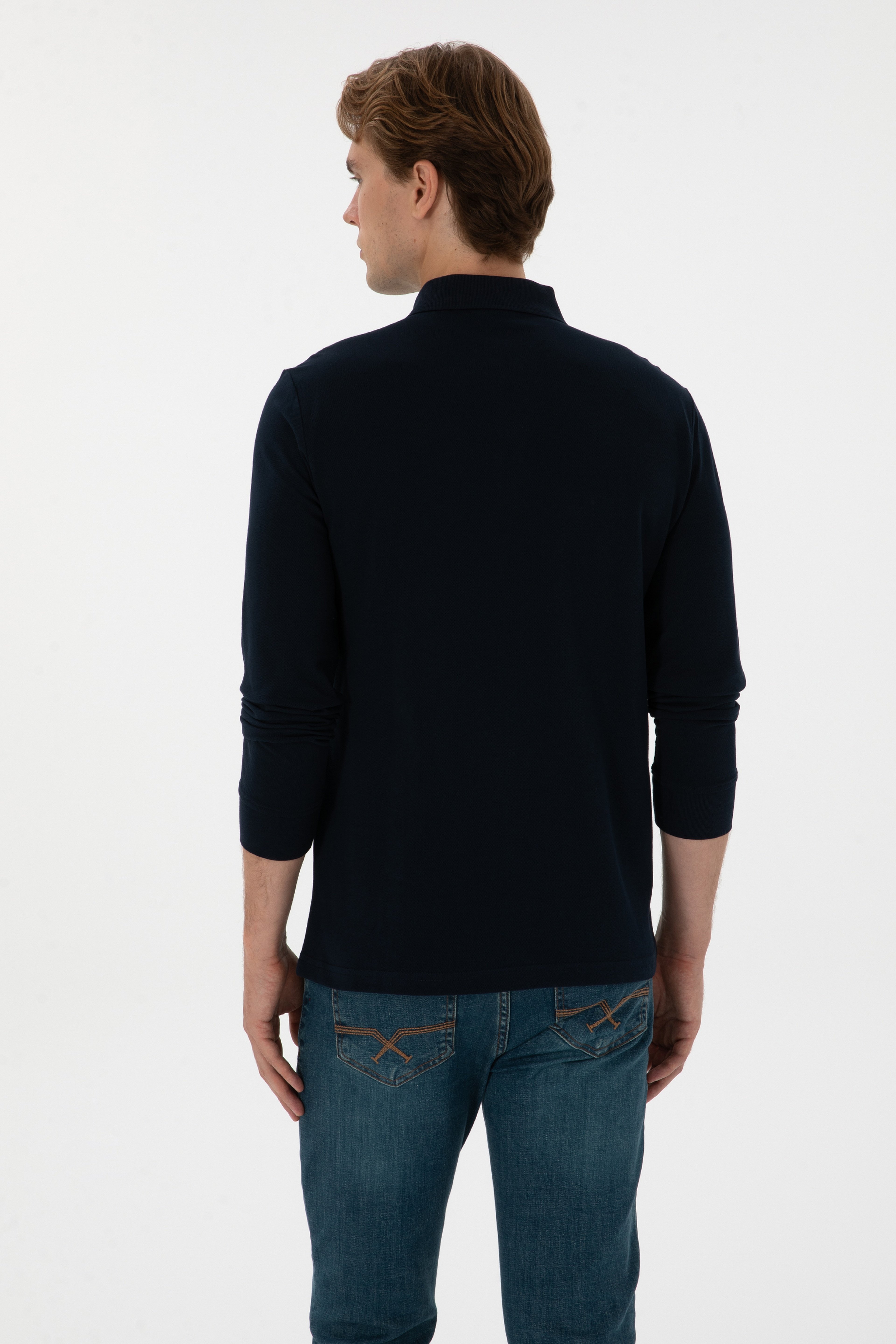 Erkek Regular Fit Polo Yaka Lacivert Basic Sweatshirt - Image 5