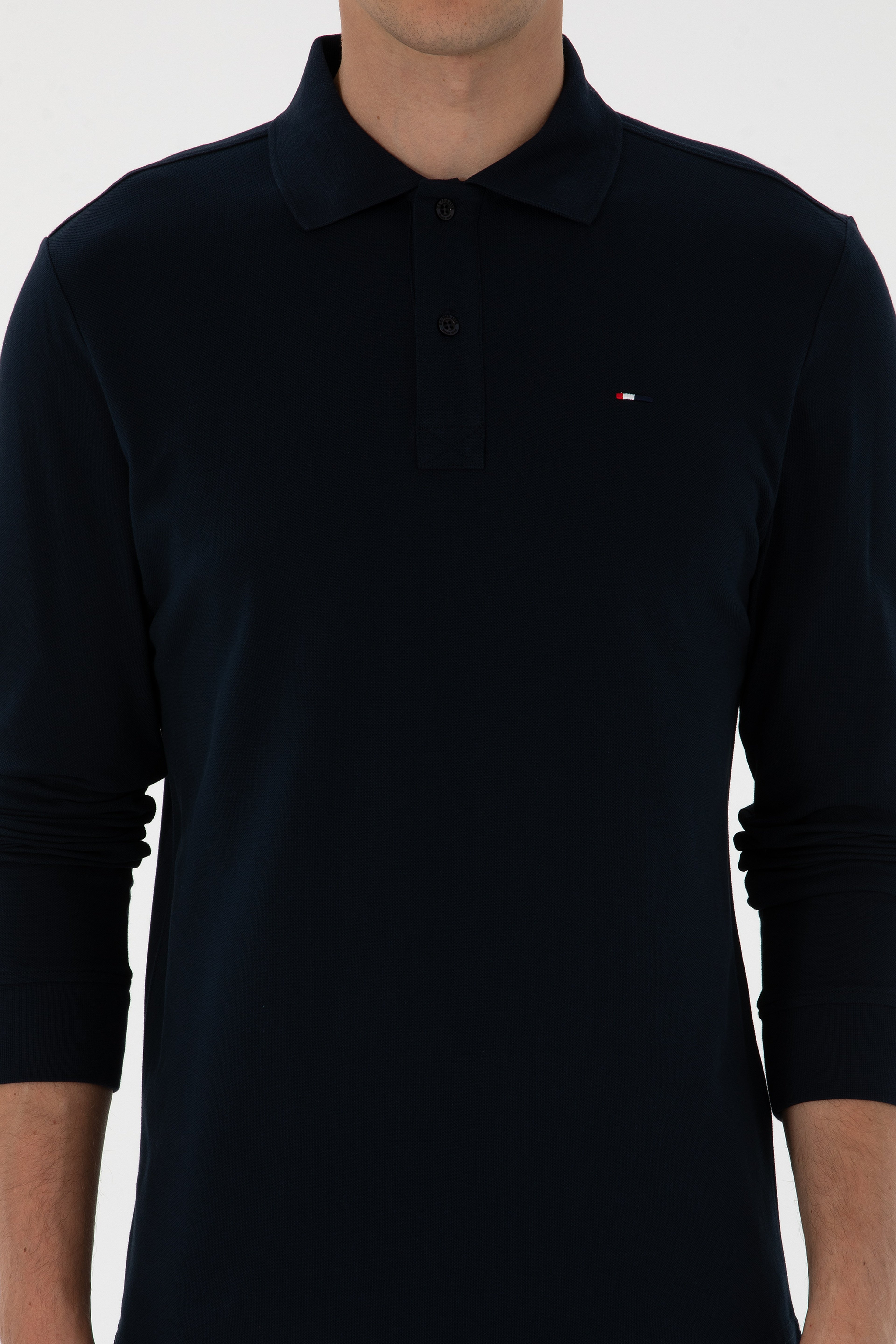 Erkek Regular Fit Polo Yaka Lacivert Basic Sweatshirt - Image 6