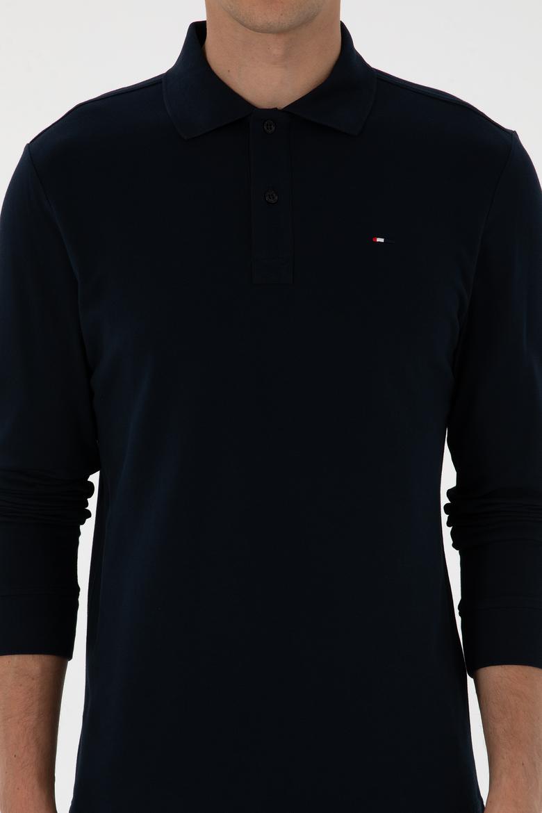 Erkek Regular Fit Polo Yaka Lacivert Basic Sweatshirt - 50315941016