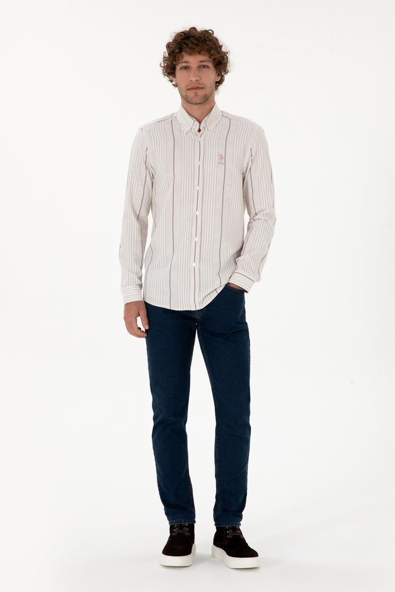 Erkek Koyu Bej Uzun Kollu Gömlek - 50316573017