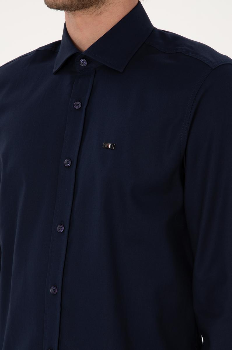 Erkek Lacivert Uzun Kollu Basic Gömlek