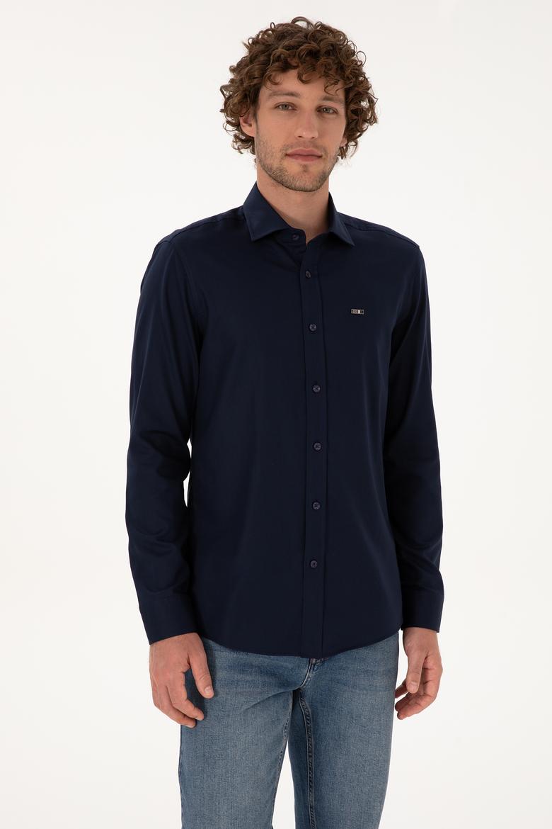 Erkek Lacivert Uzun Kollu Basic Gömlek - 50307673014