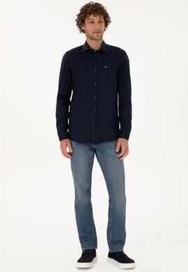 Erkek Lacivert Uzun Kollu Basic Gömlek - 50307673014
