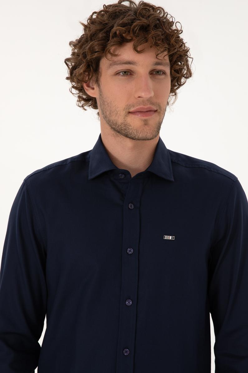 Erkek Lacivert Uzun Kollu Basic Gömlek