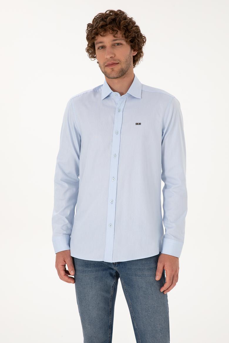 Erkek Açık Mavi Uzun Kollu Basic Gömlek