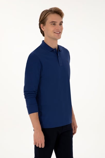 Erkek Regular Fit Polo Yaka İndigo Basic Sweatshirt