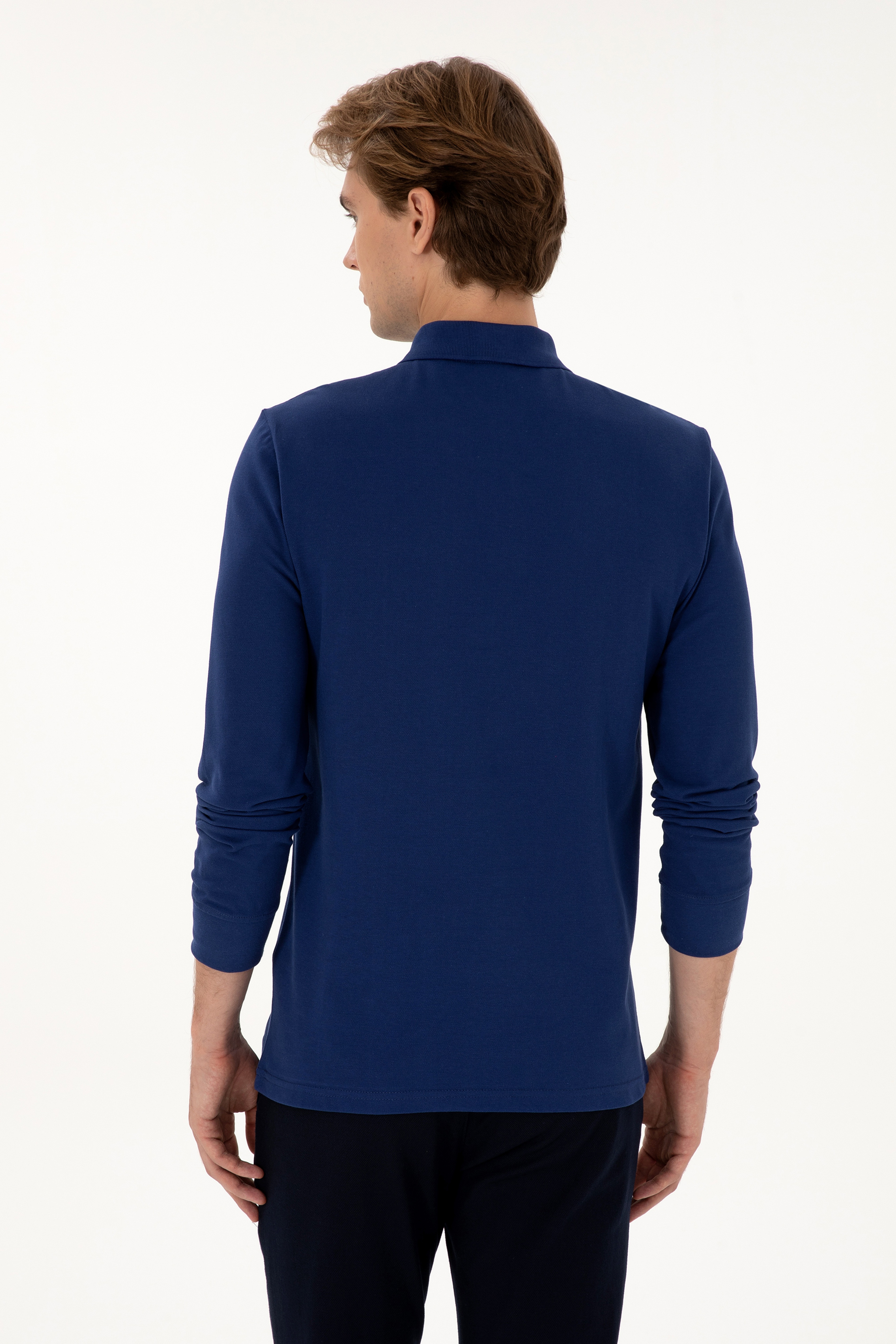 Erkek Regular Fit Polo Yaka İndigo Basic Sweatshirt
