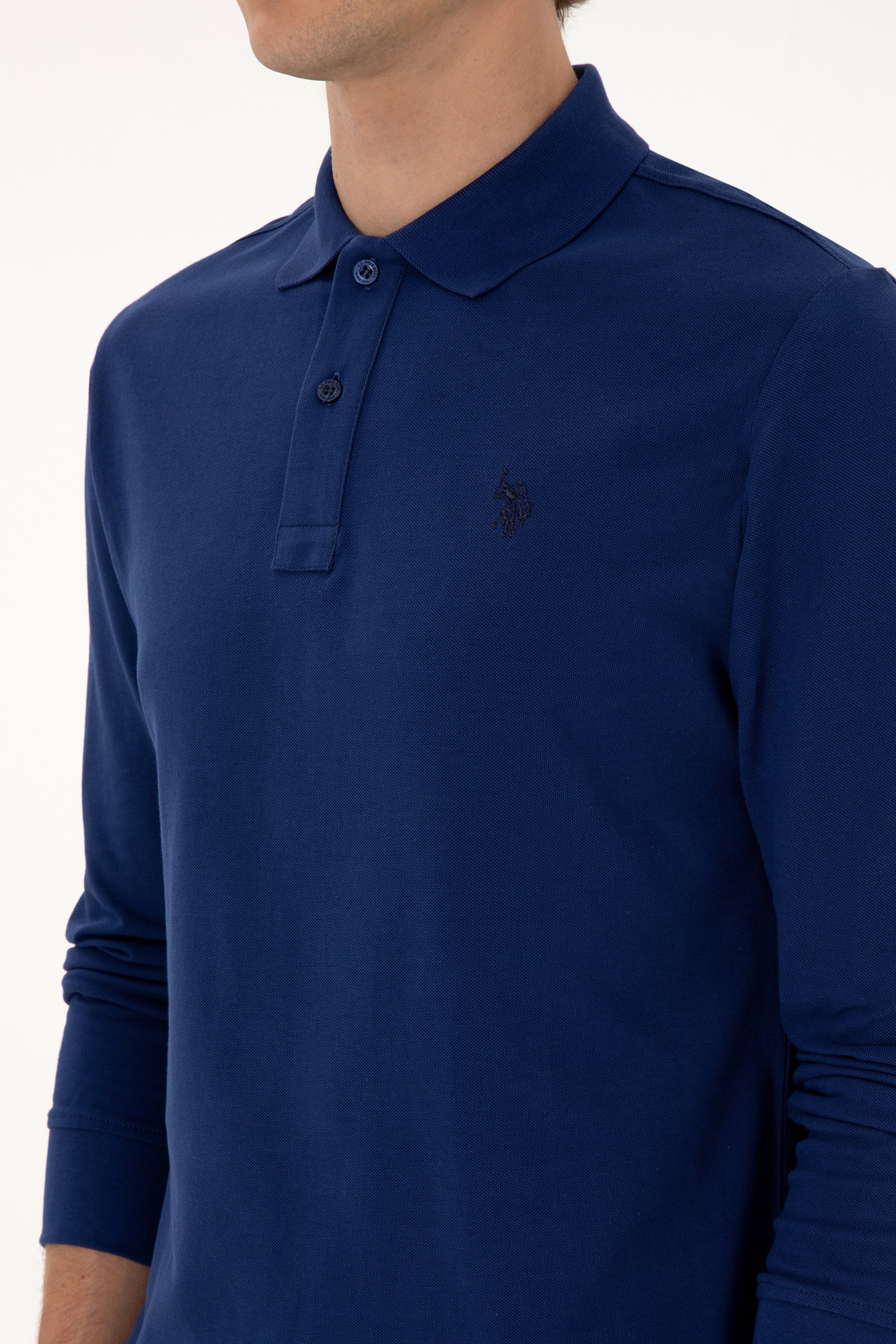 Erkek Regular Fit Polo Yaka İndigo Basic Sweatshirt - Image 7