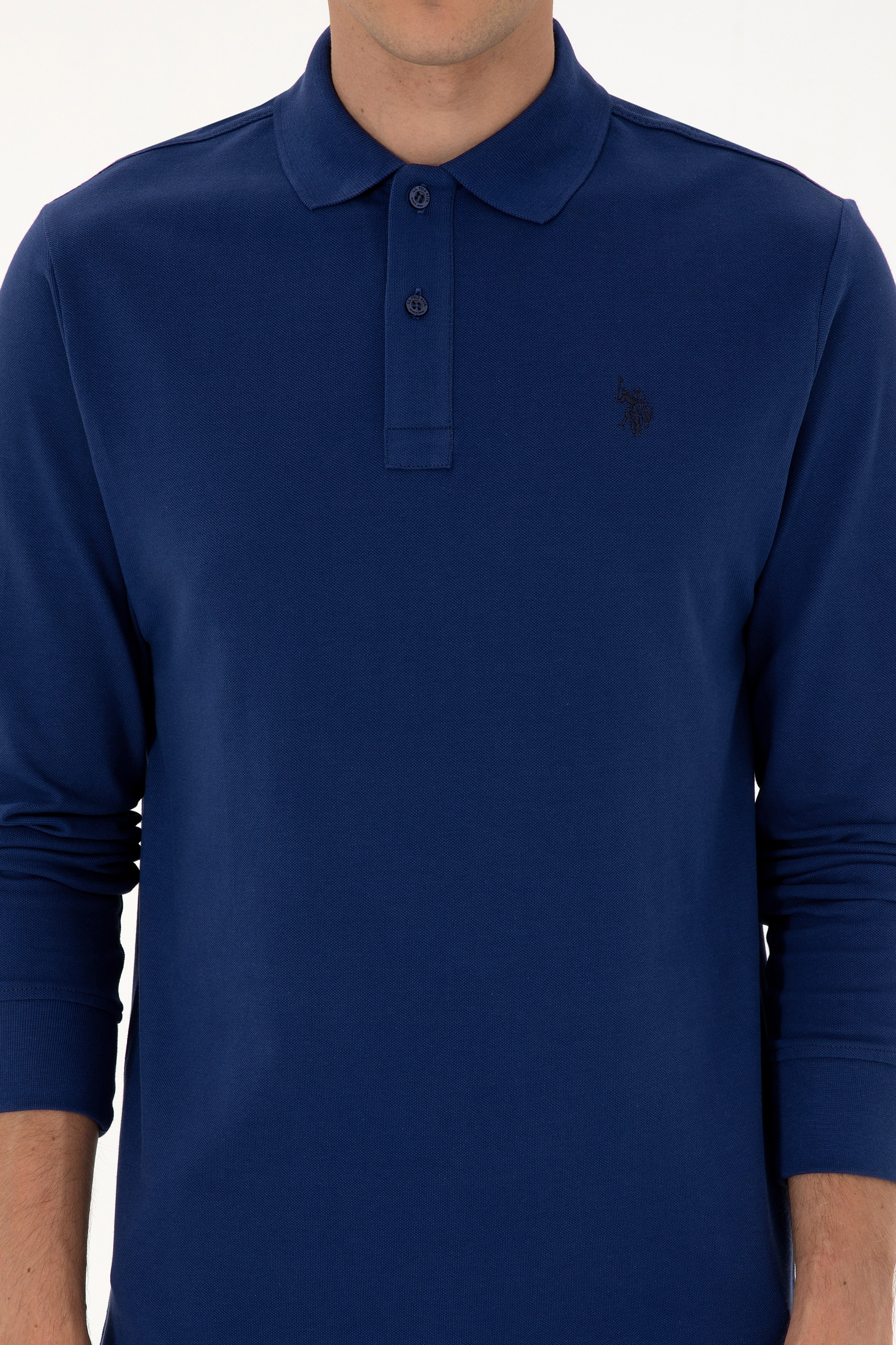 Erkek Regular Fit Polo Yaka İndigo Basic Sweatshirt - Image 6