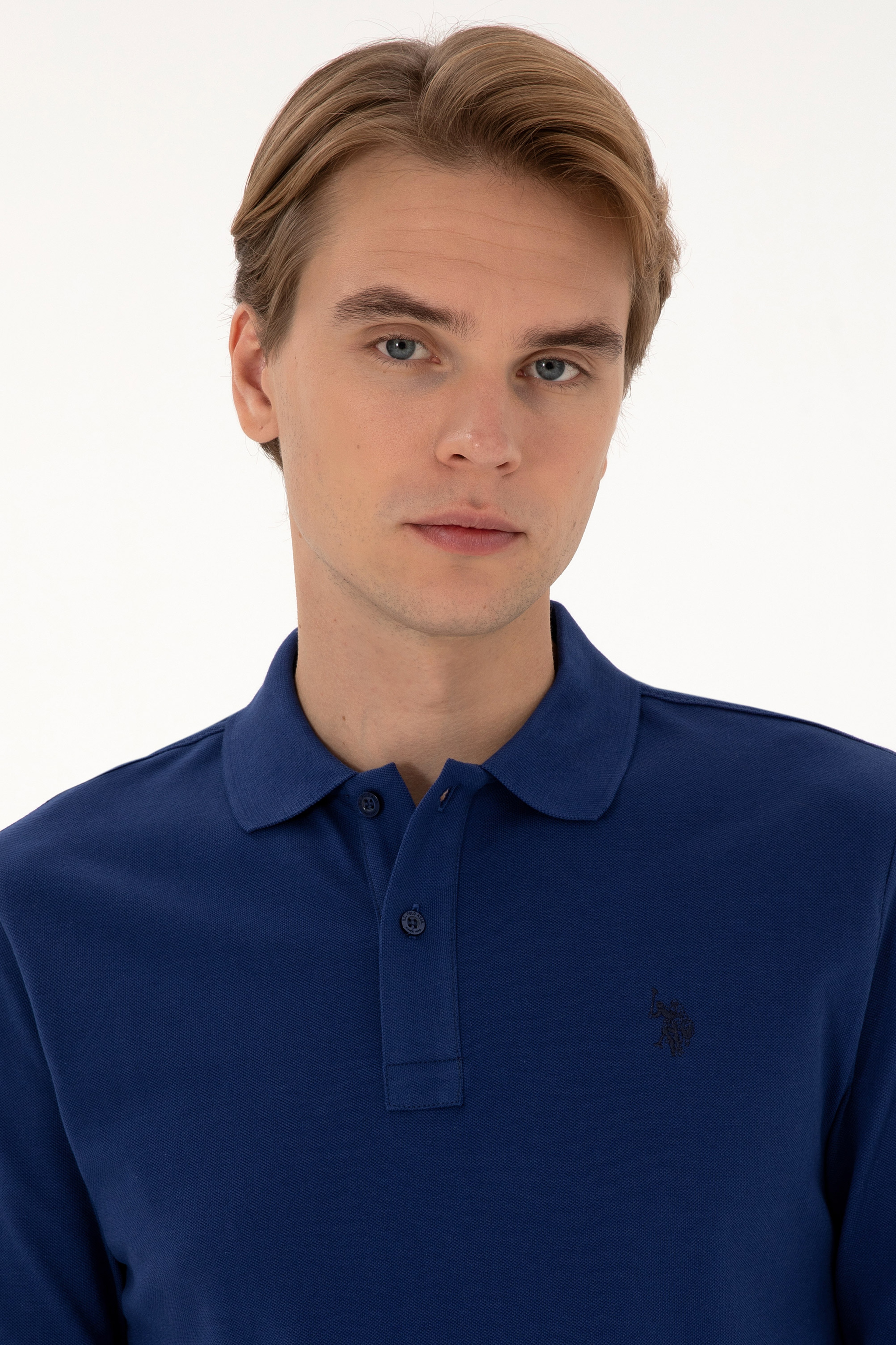 Erkek Regular Fit Polo Yaka İndigo Basic Sweatshirt - Image 2