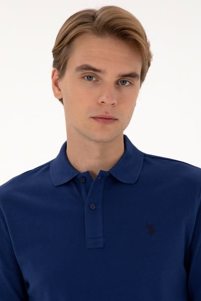 Erkek Regular Fit Polo Yaka İndigo Basic Sweatshirt