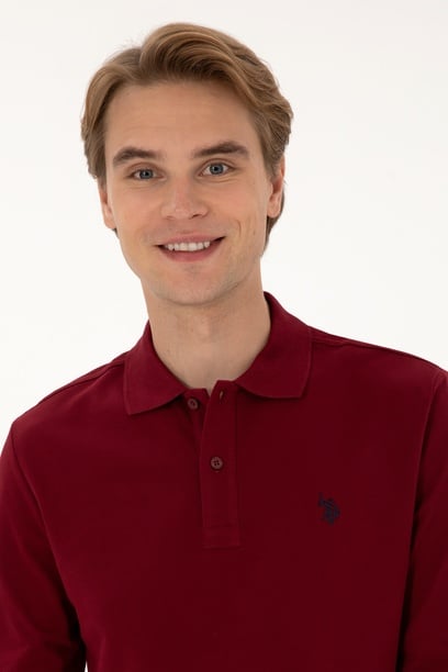 Erkek Regular Fit Polo Yaka Bordo Basic Sweatshirt