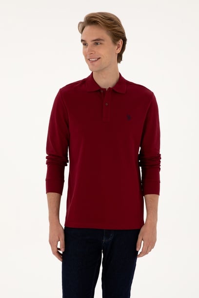 Erkek Regular Fit Polo Yaka Bordo Basic Sweatshirt