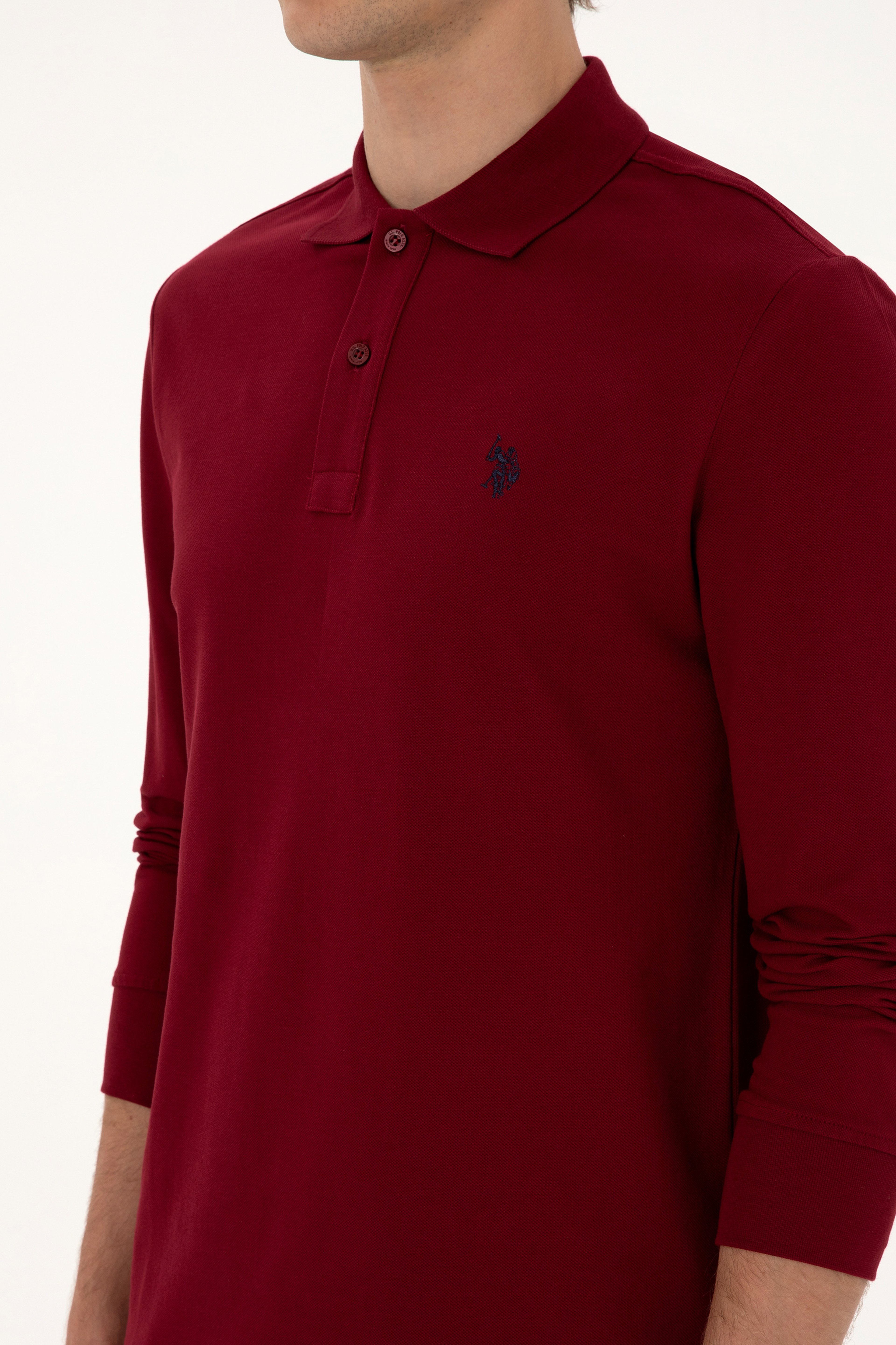 Erkek Regular Fit Polo Yaka Bordo Basic Sweatshirt