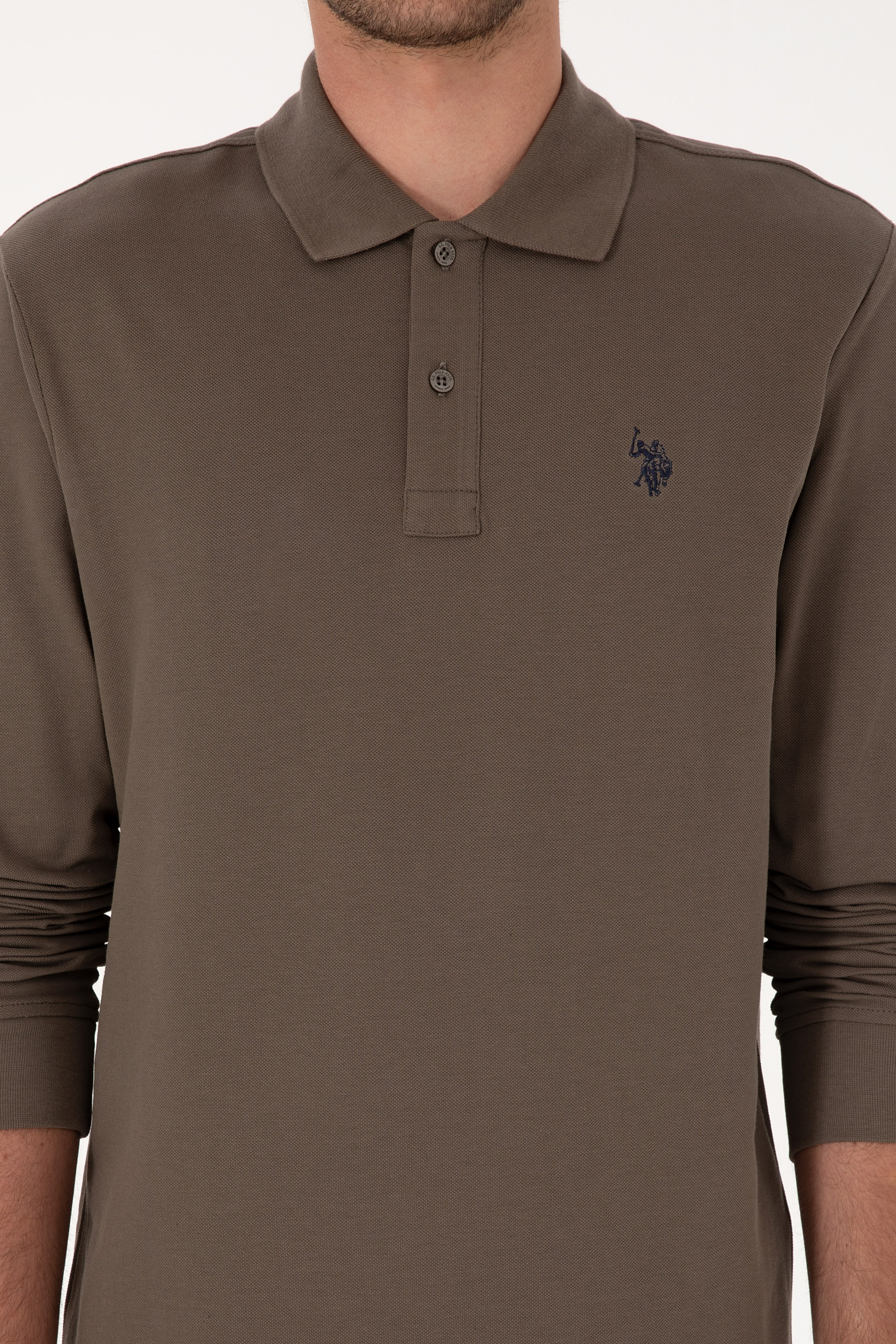 Erkek Regular Fit Polo Yaka Vizon Basic Sweatshirt