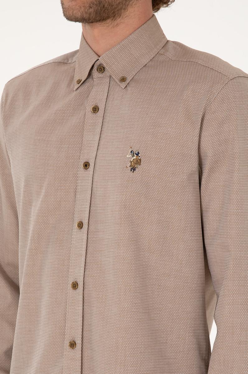 Erkek Haki Uzun Kollu Basic Gömlek