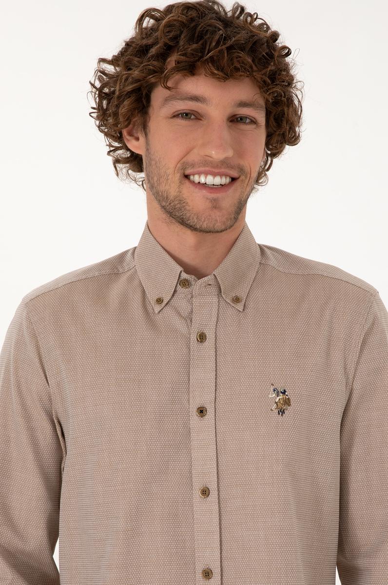 Erkek Haki Uzun Kollu Basic Gömlek