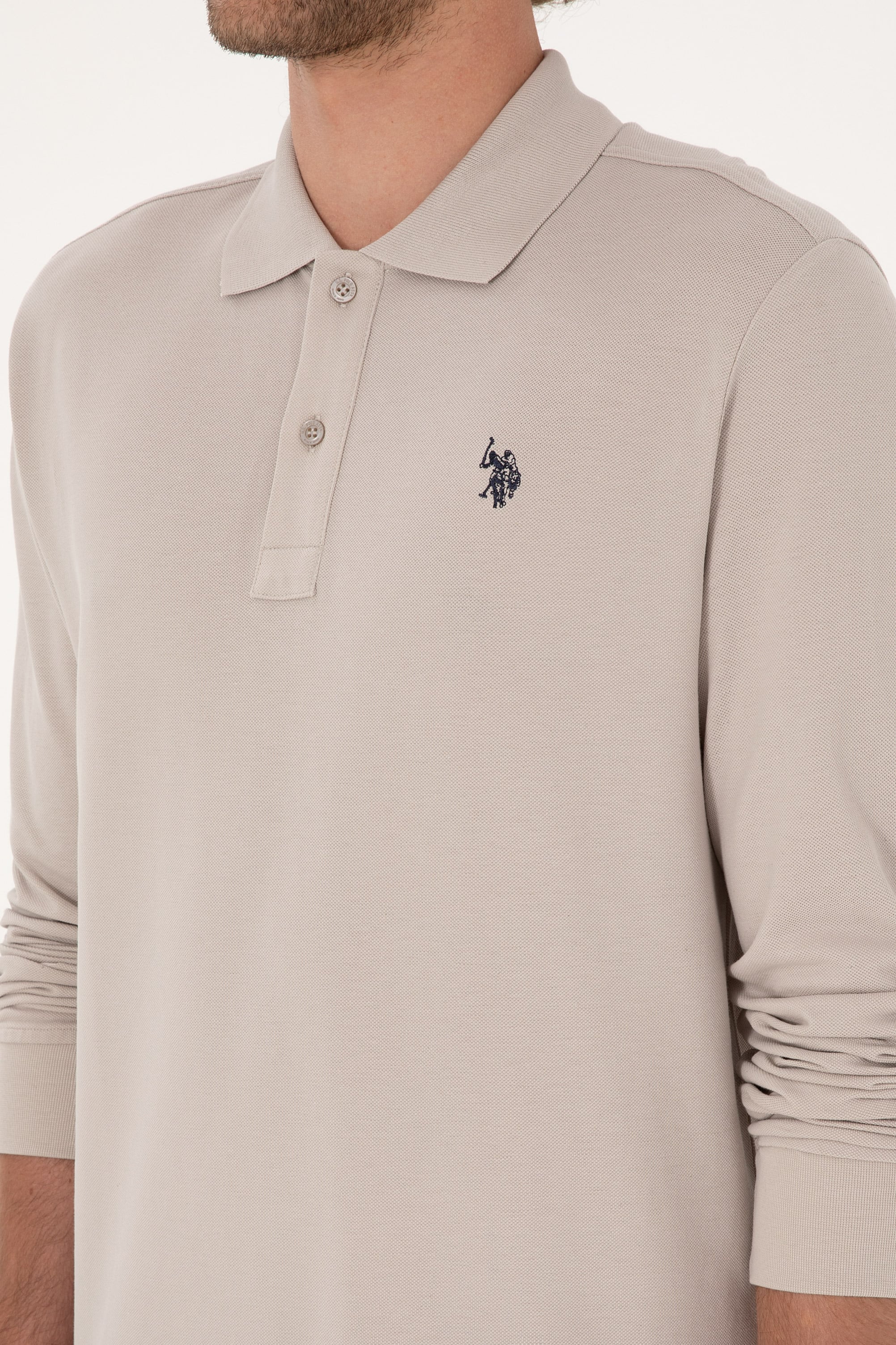 Erkek Regular Fit Polo Yaka Taş Basic Sweatshirt - Image 7