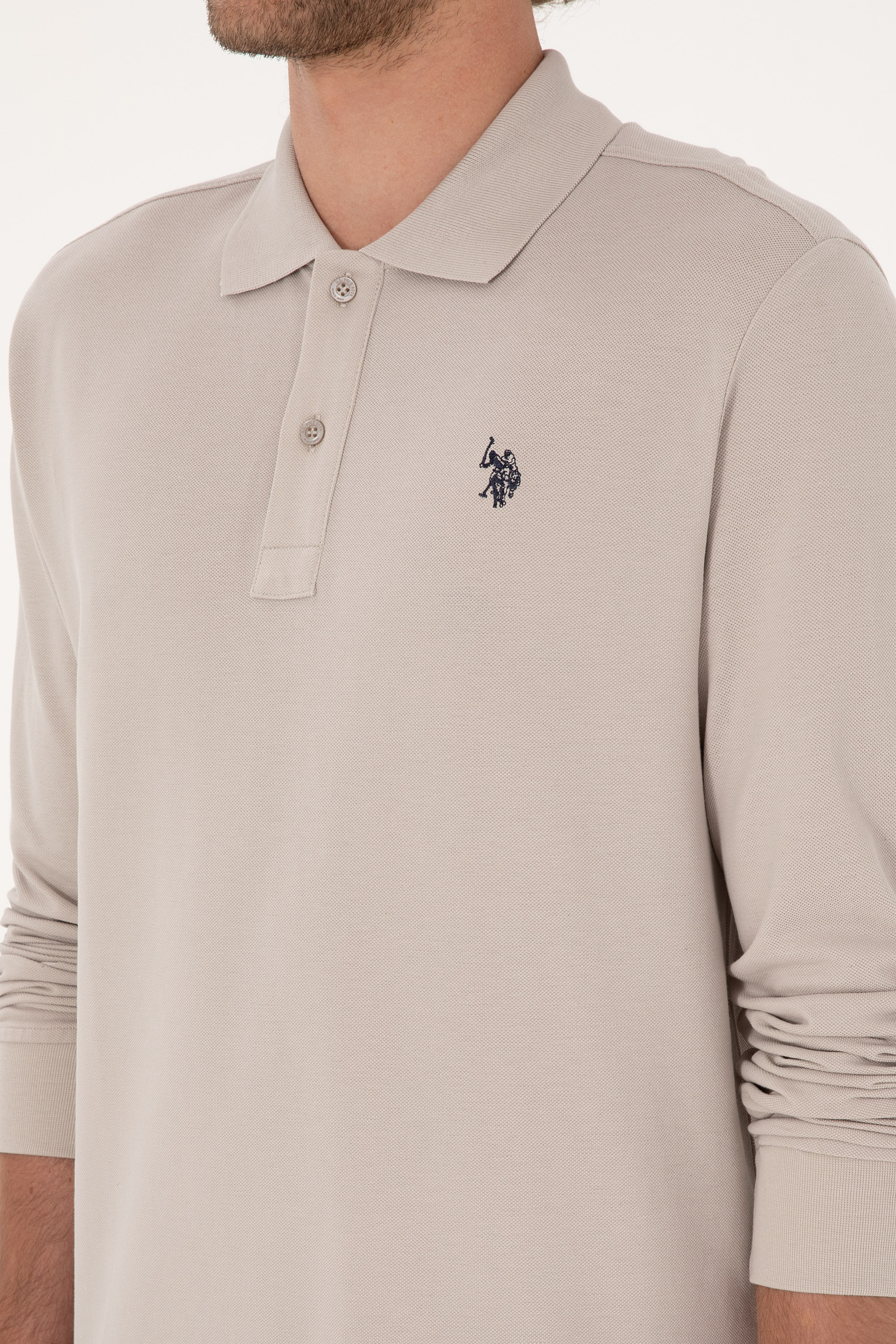 Erkek Regular Fit Polo Yaka Taş Basic Sweatshirt