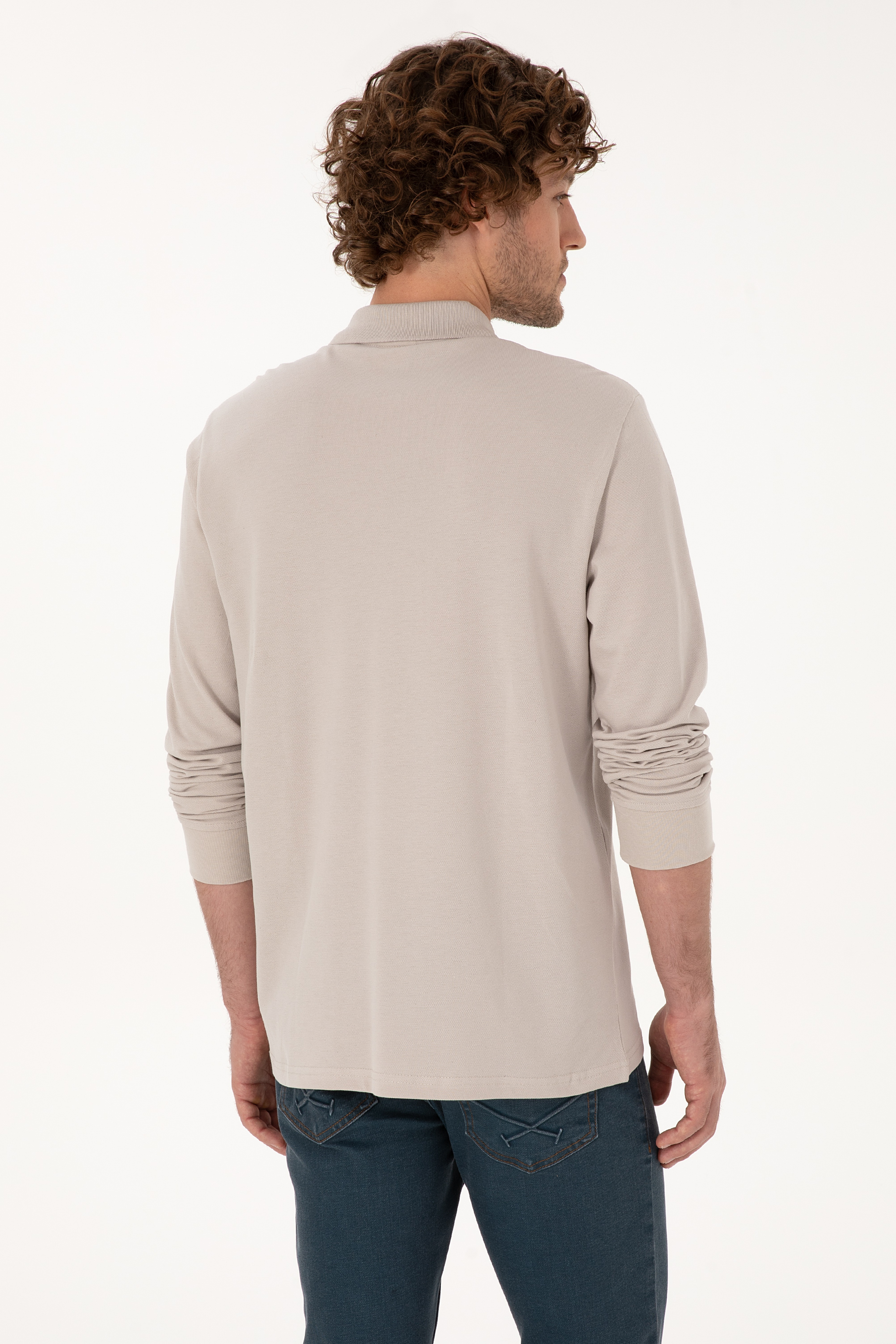 Erkek Regular Fit Polo Yaka Taş Basic Sweatshirt