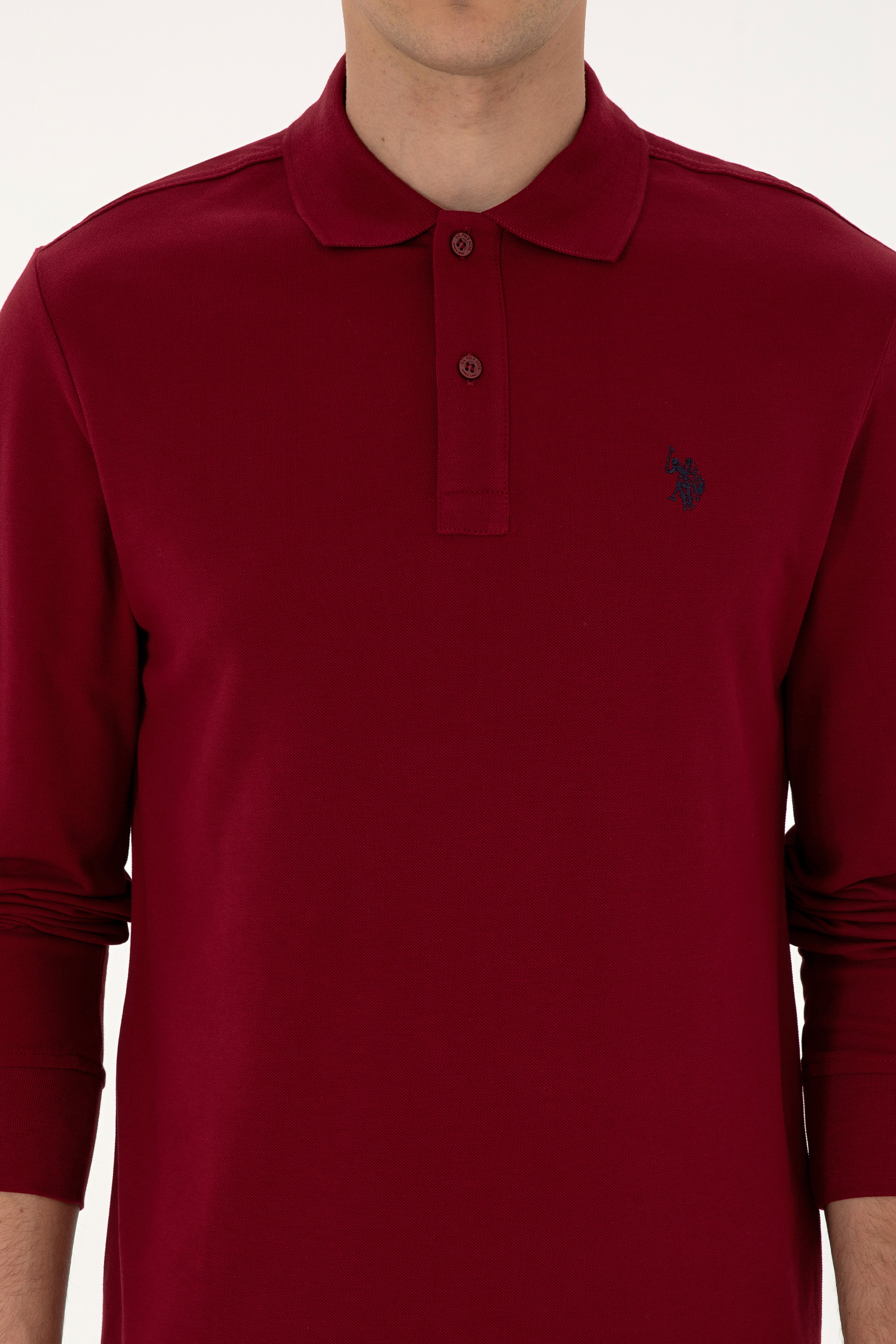 Erkek Regular Fit Polo Yaka Bordo Basic Sweatshirt