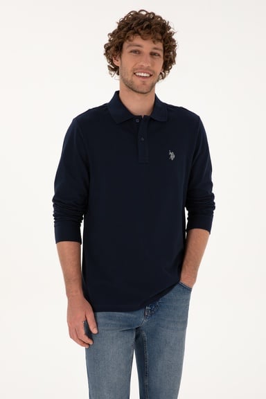 Erkek Regular Fit Polo Yaka Lacivert Basic Sweatshirt