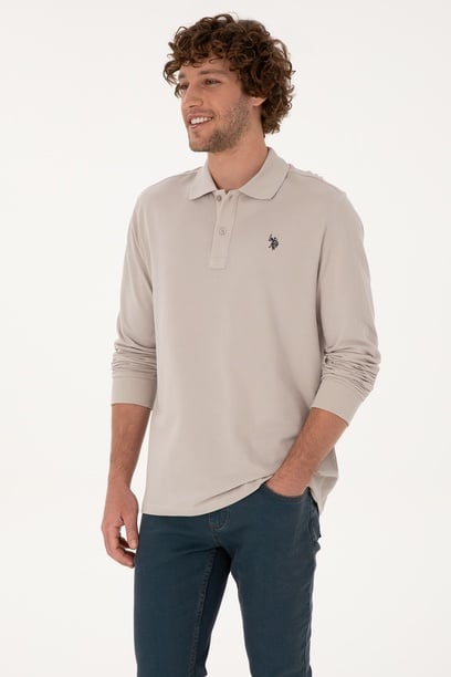 Erkek Regular Fit Polo Yaka Taş Basic Sweatshirt