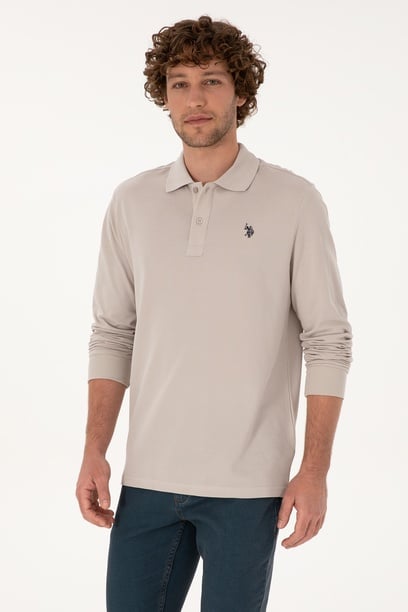 Erkek Regular Fit Polo Yaka Taş Basic Sweatshirt