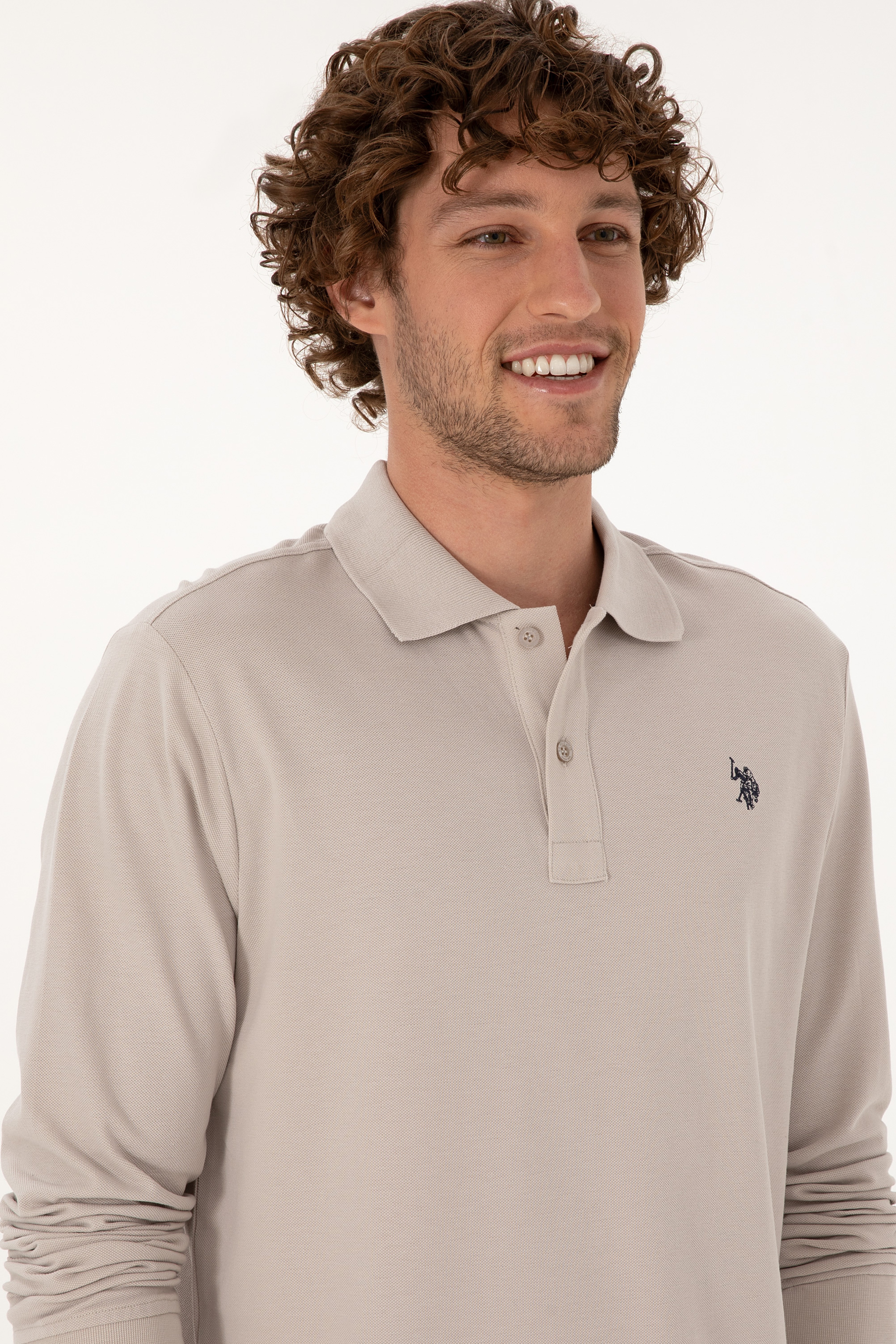 Erkek Regular Fit Polo Yaka Taş Basic Sweatshirt - Image 2