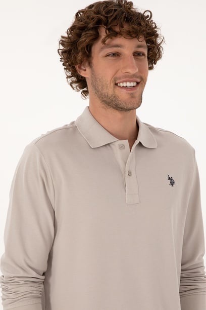 Erkek Regular Fit Polo Yaka Taş Basic Sweatshirt