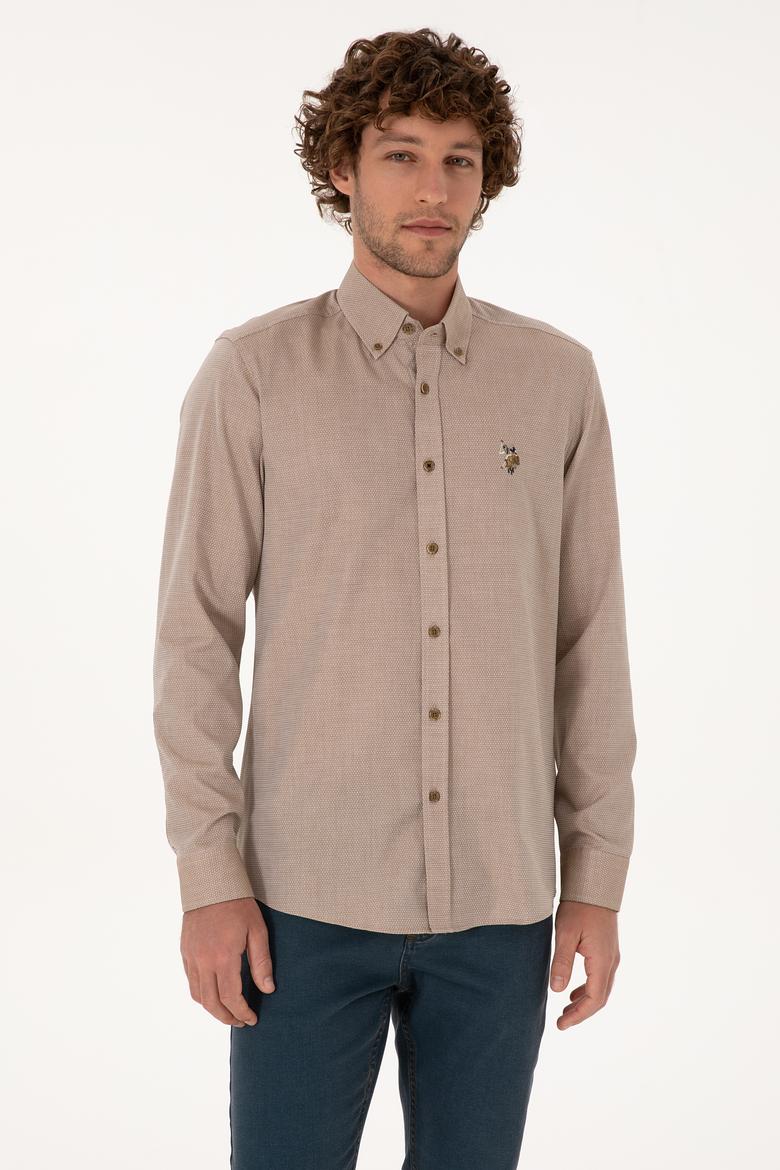 Erkek Haki Uzun Kollu Basic Gömlek