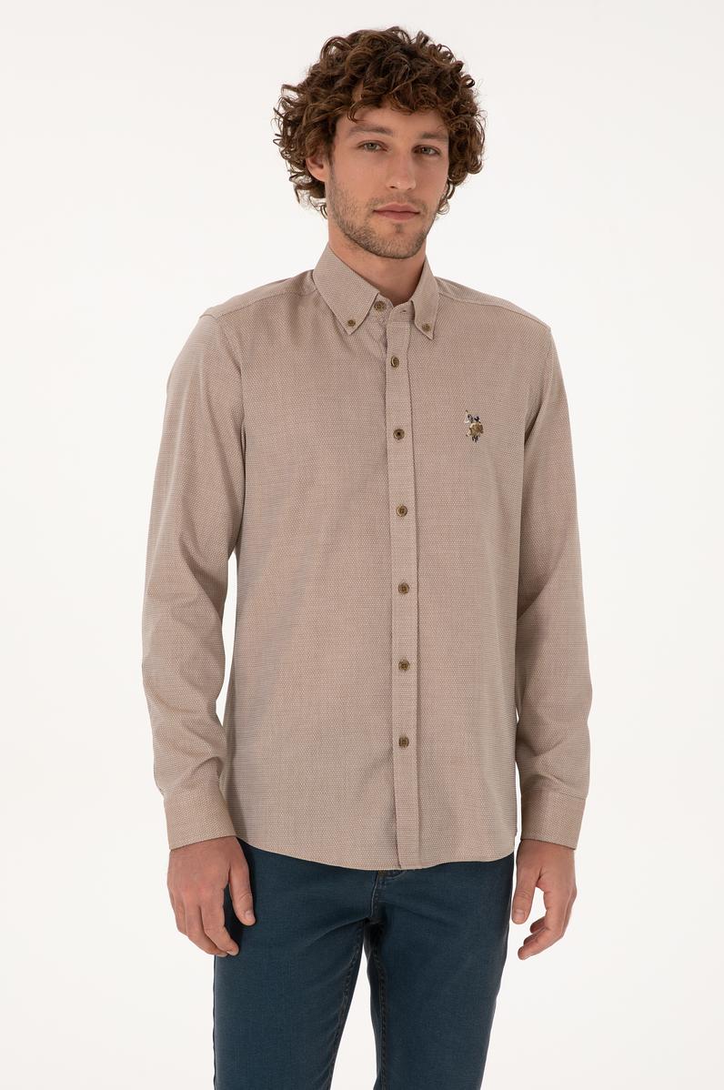 Erkek Haki Uzun Kollu Basic Gömlek